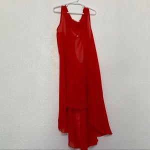 Red see-through shirt.